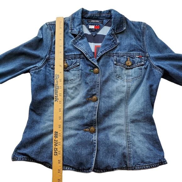 Tommy Hilfiger Y2K Vintage Womens Denim Blue Jean Jacket Large Pockets Flag Logo - Picture 10 of 12